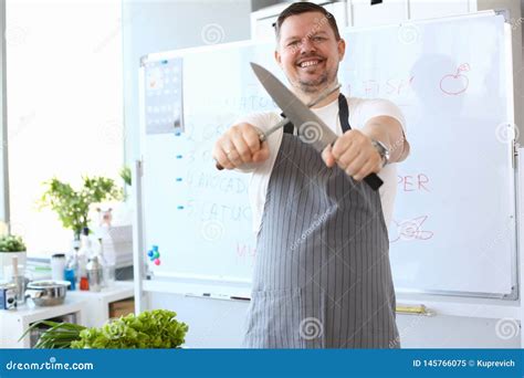 Blogger Chef Sharpening Steel Knife Photography Stock Image - Image of ...