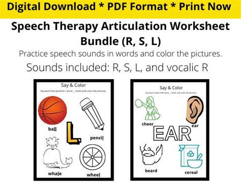 Speech And Language Articulation Therapy Worksheets R S L Sounds