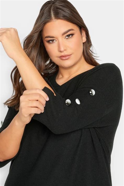 Yours Plus Size Black Soft Touch Button Detail Top Yours Clothing