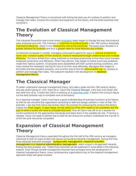 Chapter 2 Management Notes Classical Management Theory Is Concerned With Finding The Best