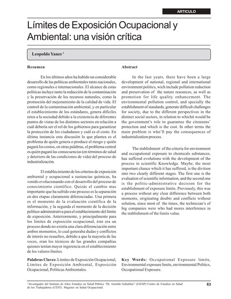 Pdf Límites De Exposición Ocupacional Y Ambiental Una Visión Crítica