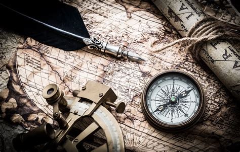 Wallpaper Pen Map Compass Compass Old Maps Navigation Device