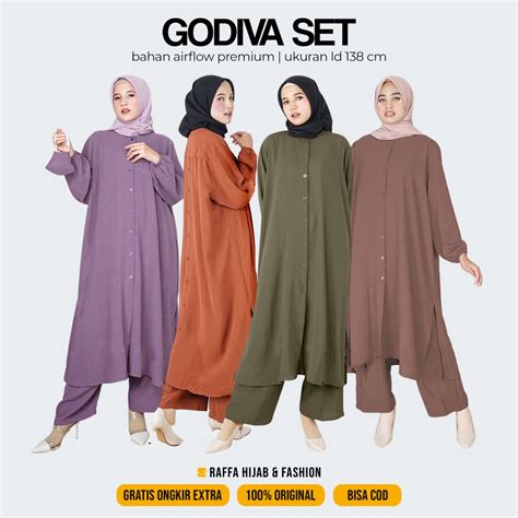 Jual Setelan Wanita Muslim Godiva Set Bahan Airflow Premium Ukuran