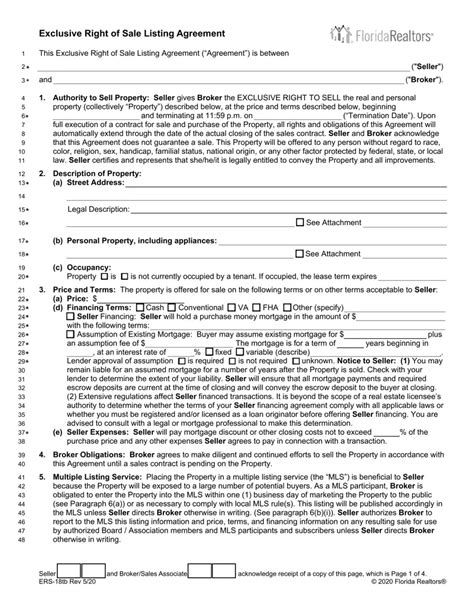 Florida Listing Agreement Fill Out Printable Pdf Forms Online