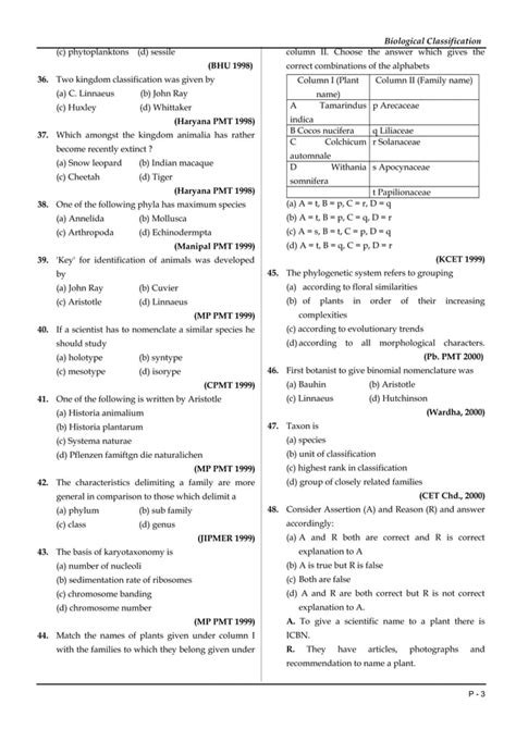 Biological Classification Mcq Pdf