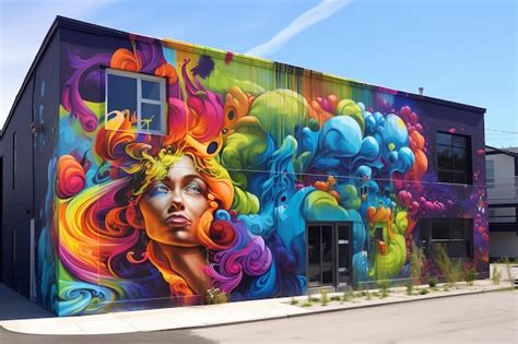 Premium AI Image Vibrant Street Art Covering The Walls Of An Urban