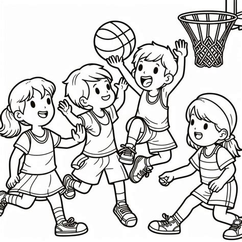 Desenho para Colorir Crianças Jogando Basquete Pintar e Colorir