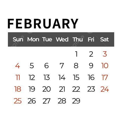 Febrero 2024 Calendario Estilo Simple Negro Vector Png 2024 Images