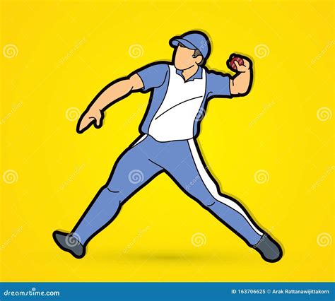 Cricket Bowler Sport Player Action Cartoon Graphic Stock Vector