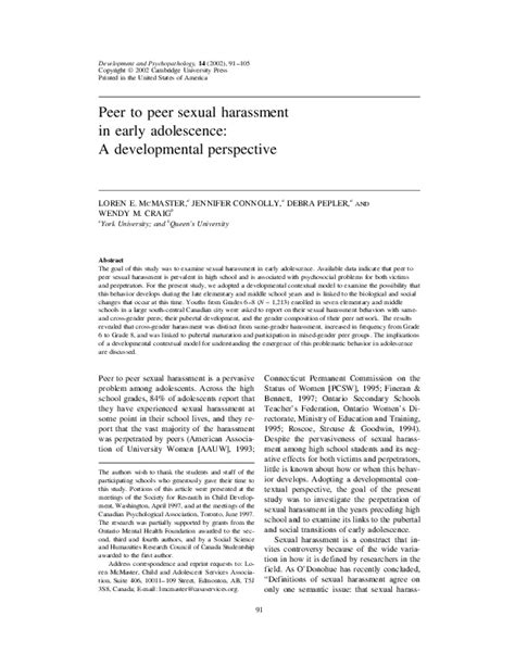 Pdf Peer To Peer Sexual Harassment In Early Adolescence A