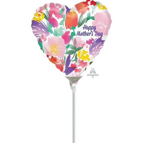 Happy Mothers Day Watercolour Flowers Heart Shaped Balloon 22cm