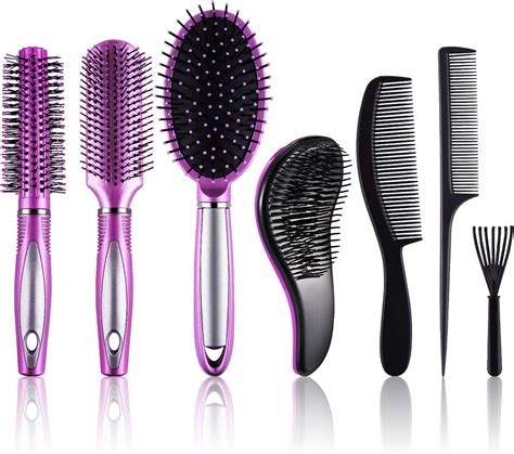 Siquk 7 Pcs Hair Brush Set Paddle Brush Round Brush Detangle Hair Brush