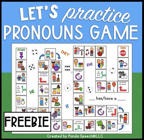 lets learn  pronouns game board freebie  panda speech tpt
