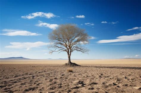 Premium Photo A Lone Tree In The Middle Of A Barren Landscape