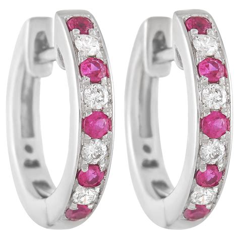 Lb Exclusive K White Gold Ct Diamond And Ct Ruby Hoop