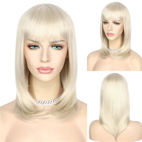 Buy QD-Udreamy Blonde Bob Wigs with Bangs for White Women None Lace ...