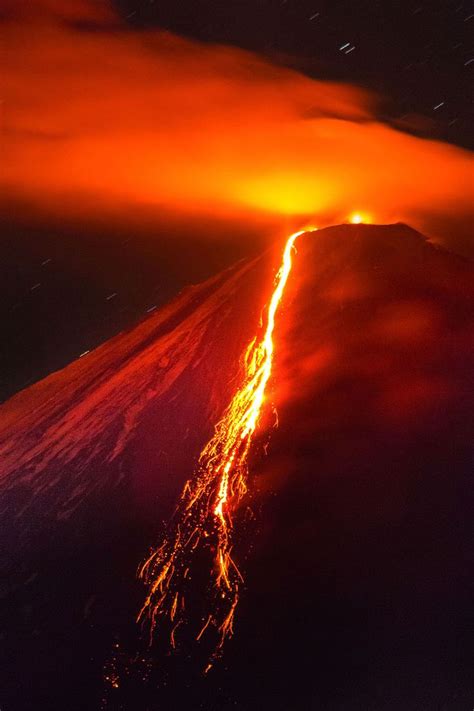 Erupting Volcano at Night