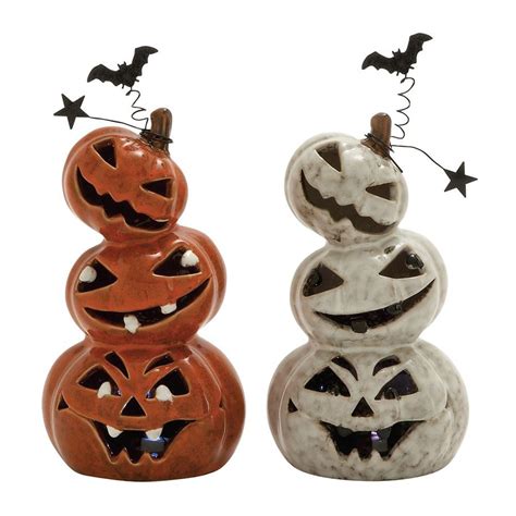 Shop Woodland Imports Set Of 2 Lighted Ceramic Tabletop Pumpkin Stack