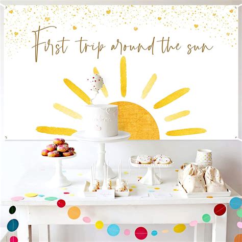 Boho First Trip Around The Sun Backdrop Banner Muted Sunrise Theme