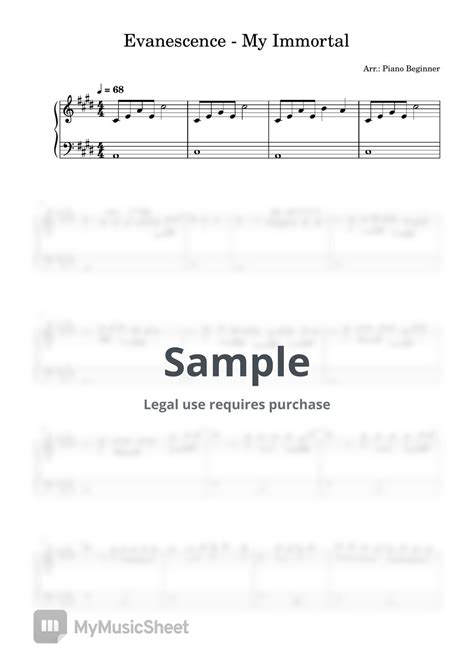 Evanescence My Immortal Sheets By Piano Beginner