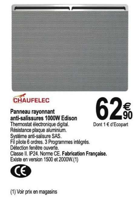 Promo Panneau Rayonnant Anti Salissures W Edison Chaufelec Chez