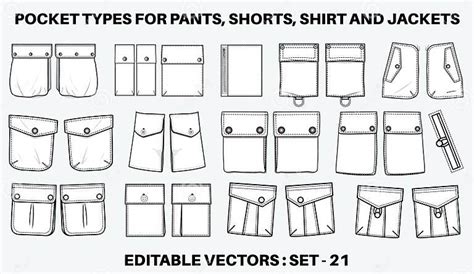 Patch Pocket Flat Sketch Vector Illustration Set Different Types Of