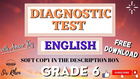 English 6 Diagnostic Test Grade 6 Pre Test In English Free Download With Answer Key Youtube