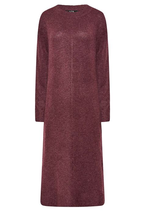 Lts Tall Womens Burgundy Red Knitted Midi Dress Long Tall Sally