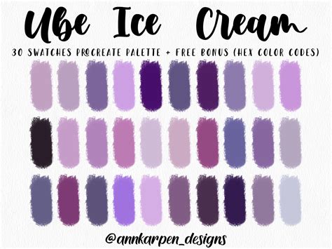 Ube Ice Cream Procreate Palette 30 Hex Color Codes Instant Digital