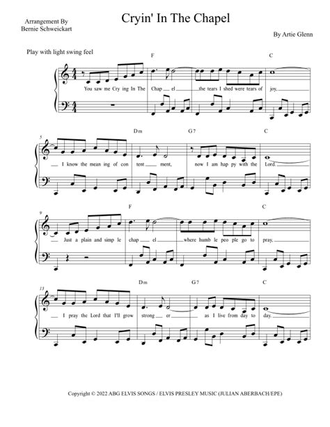 Crying In The Chapel Arr Bernie Schweickart By Elvis Presley Sheet