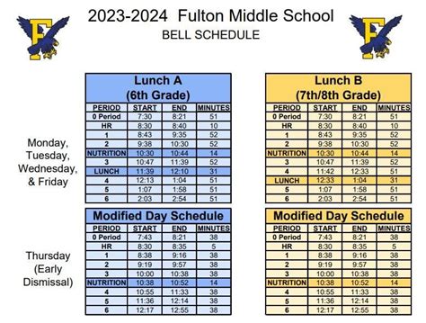 Bell Schedule - School Info - Fulton Middle School