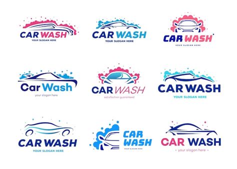 Lavado De Coches Logotipo Vector Set Color Estilo Plano Vector Premium