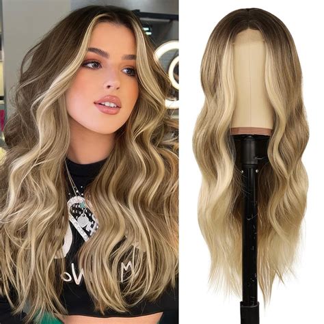 Amazon Long Brown Ombre Blonde Wavy Wig For Women Inch Middle