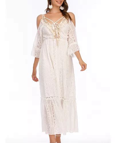 Maxi Vestido Blanco Largo Boda Fiesta Playa Casual Elegantes Meses