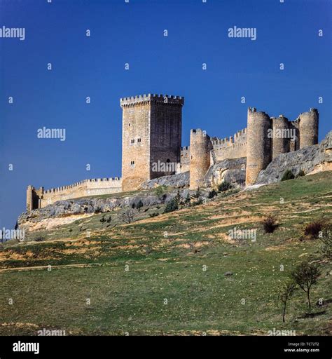 The castle of Peñaranda de Duero, Spain, is a well preserved Gothic ...