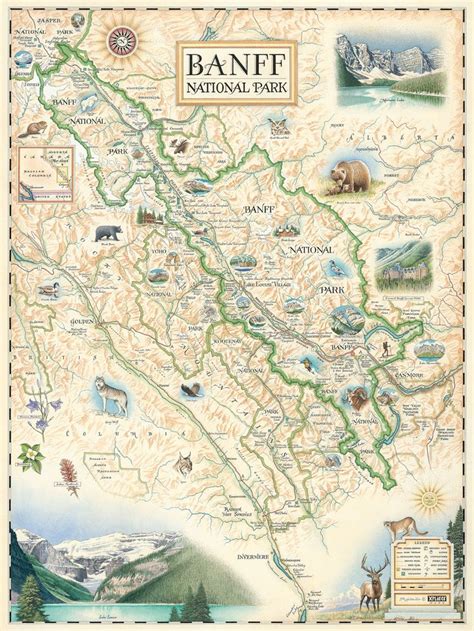 Banff National Park Hand Drawn Map Poster Authentic 18x24 Vintage Style