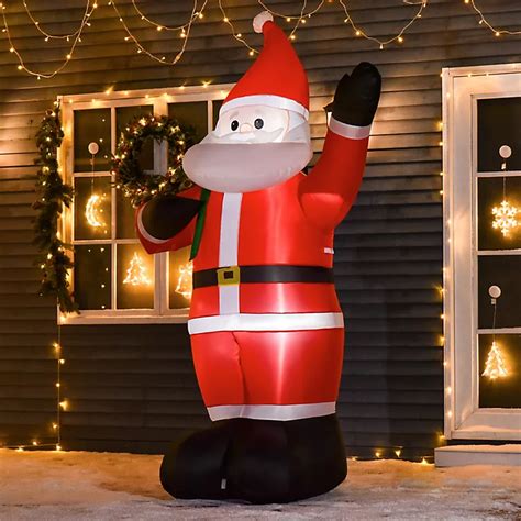 Homcom 8ft Christmas Inflatable Santa Holiday Yard Decoration With Led