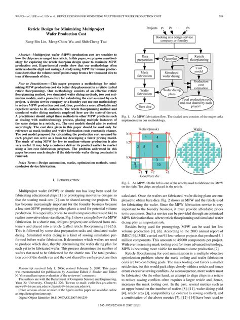 (PDF) Reticle Design for Minimizing Multiproject Wafer Production Cost