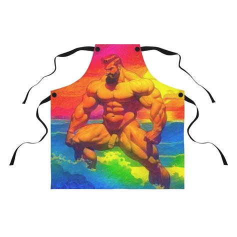 Rainbow Nude Beach Sunset Muscular Naked Man Apron Gay Pride Male
