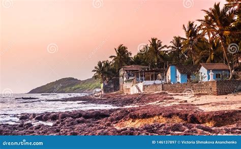 Typical Houses at Famous Anjuna Beach by Sunset, Goa, India Editorial ...