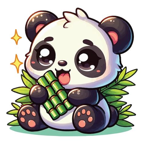 Ilustraci N Vectorial De Un Panda Lindo Comiendo Bamb Vector Premium