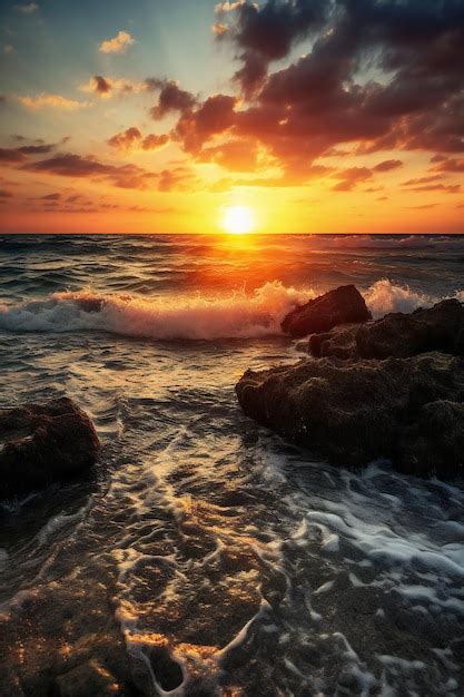 Premium AI Image Beautiful Seascape At Sunset Composition Of Nature