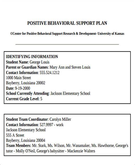 Positive Behavior Intervention Plan