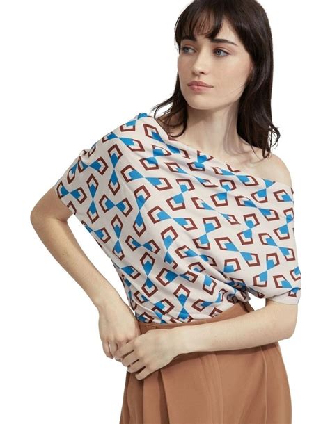 Oxford Samara Geo Print Top In Nude Blue MYER