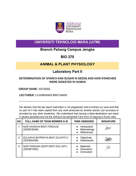 BIO270 Lab Report 2 Lab UNIVERSITI TEKNOLOGI MARA UiTM Branch