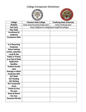 College Comparison Worksheet Forms And Templates Fillable