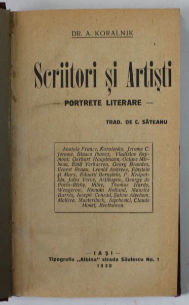 Scriitori Ai Artisti Portrete Literare De Dr A Koralnik