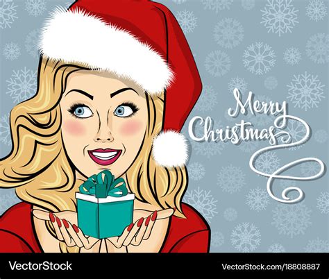 Beautiful Retro Christmas Card With Sexy Santa Vector Image