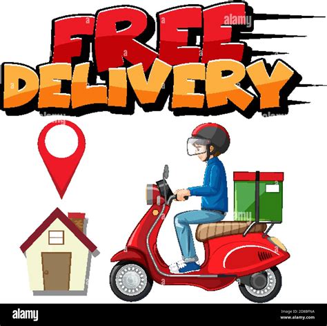 Free Delivery Logo With Bike Man Or Courier Illustration Stock Vector