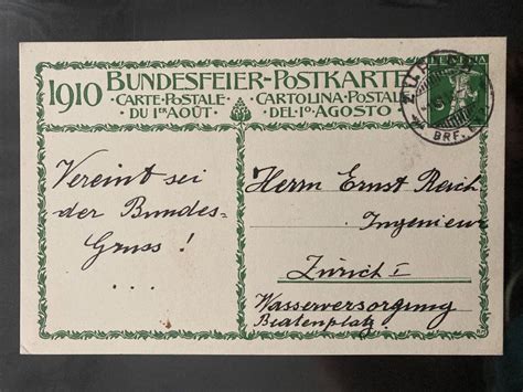 Schweiz 1910 Bundesfeierkarte gest 1 8 10 Zürich Kaufen auf Ricardo